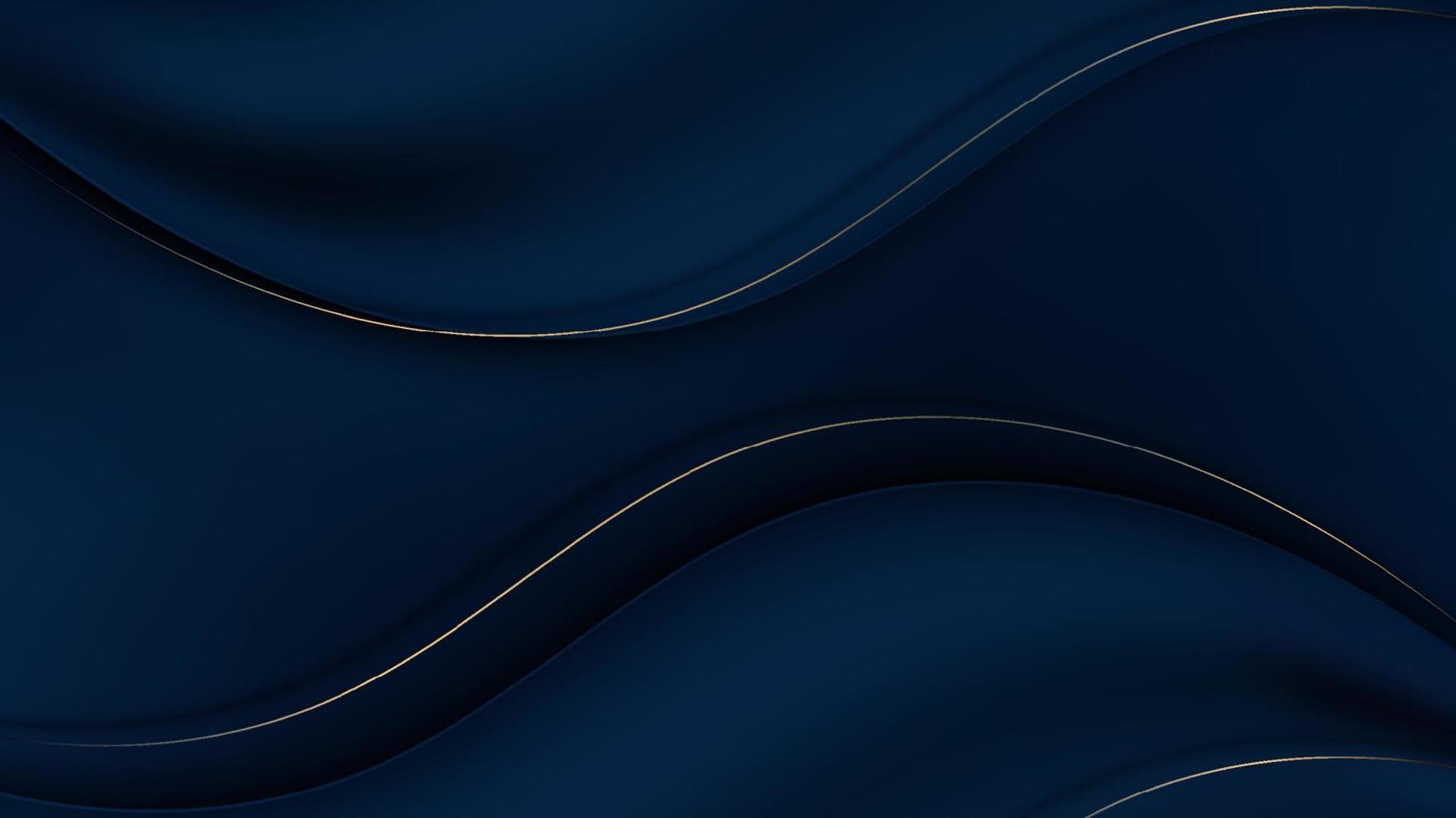 Fondo de material de onda de pliegue de tela de satén azul 3d abstracto y textura con decoración de líneas doradas estilo de lujo vector