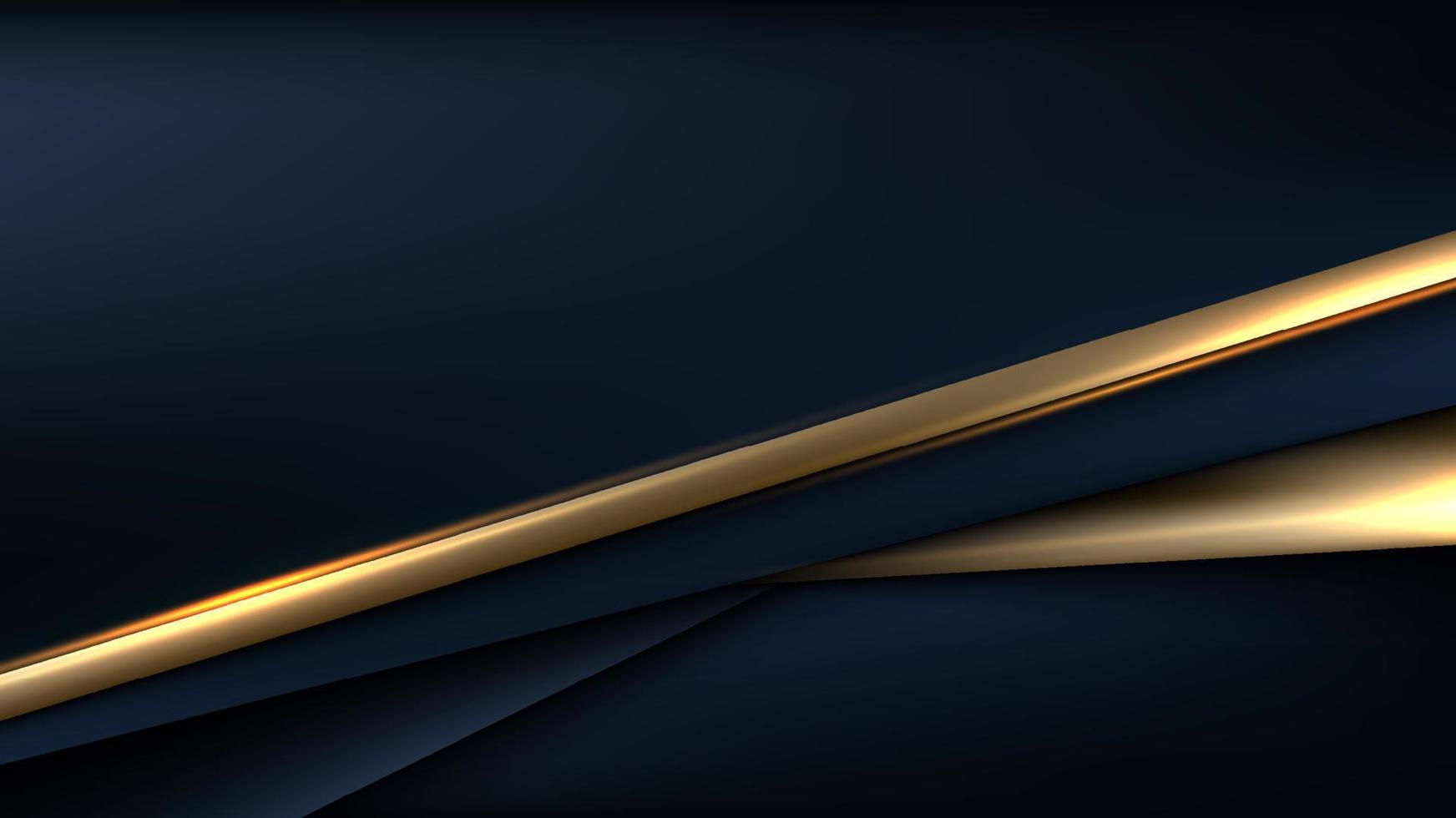 Abstract elegant template blue and gold triangle stripes overlapping dimension on dark blue background luxury style vector