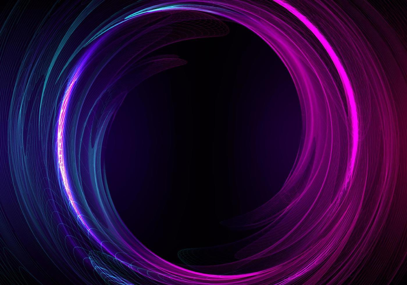 concepto de ciberespacio de tecnología abstracta colores de neón azul y rosa líneas de remolino de luz forma de círculo sobre fondo oscuro vector