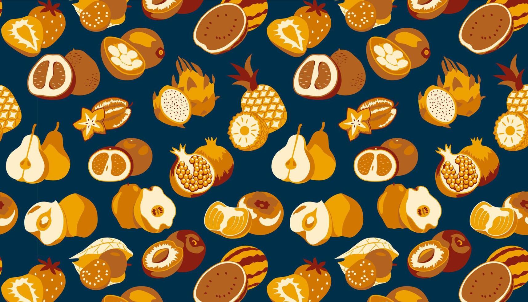 Seamless pattern with fruit  on dark background. vector