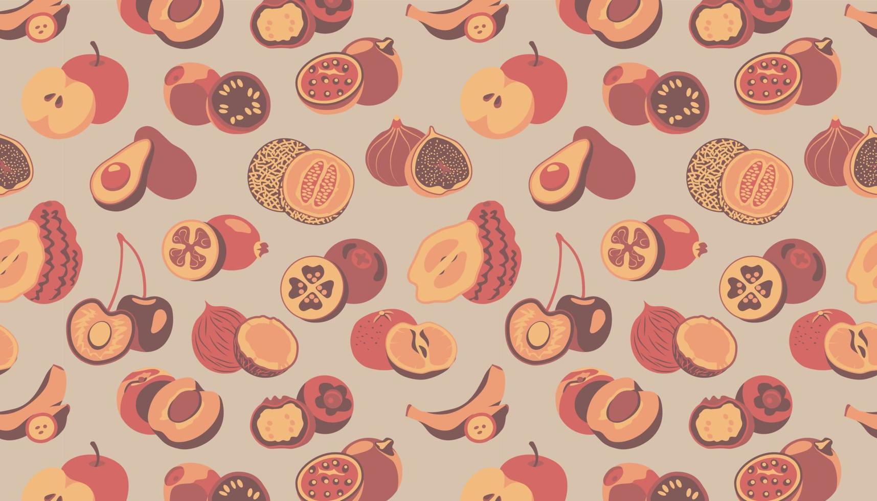 Seamless pattern with fruit  on brown background. vector