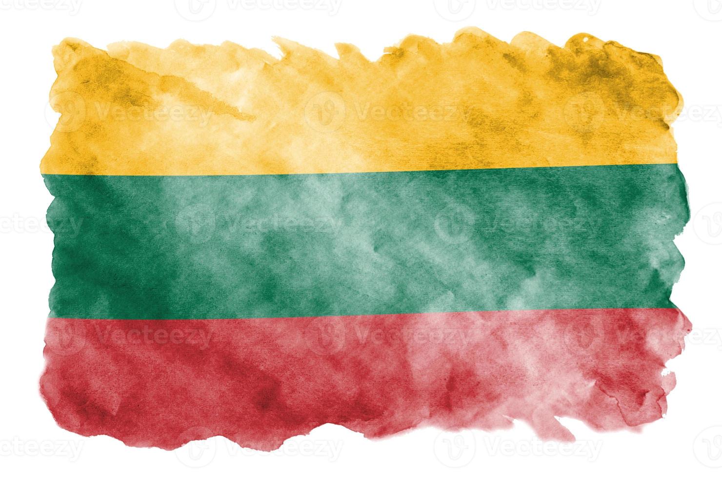 Lithuania flag is depicted in liquid watercolor style isolated on white background photo