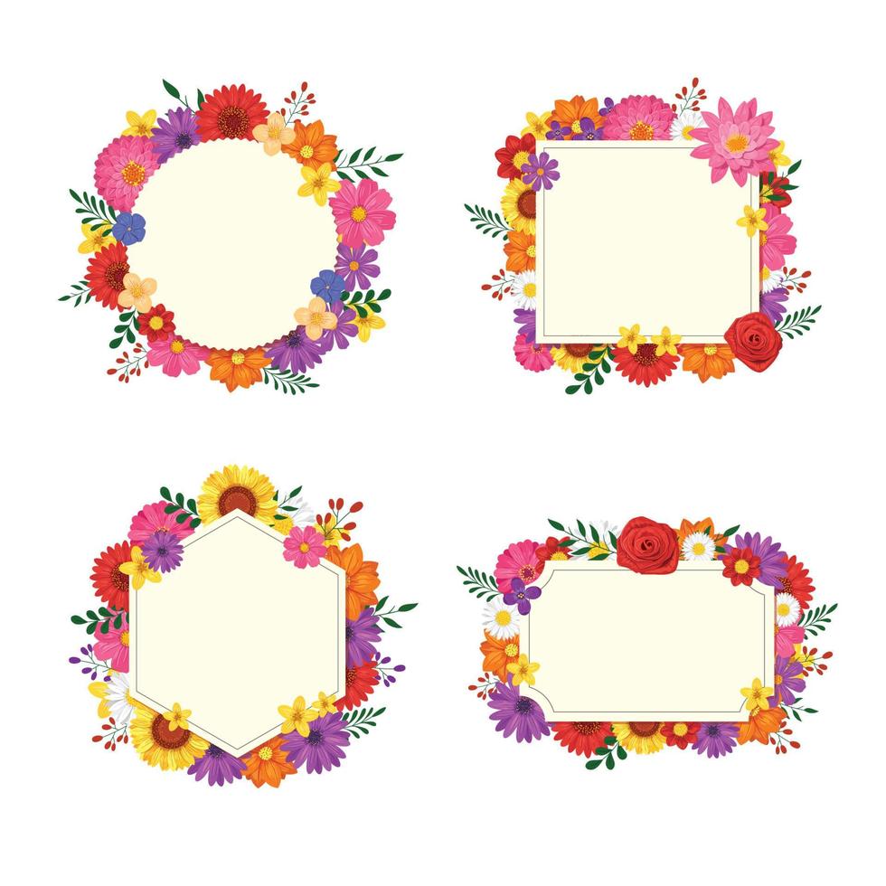 conjunto de marco floral aislado sobre fondo blanco vector