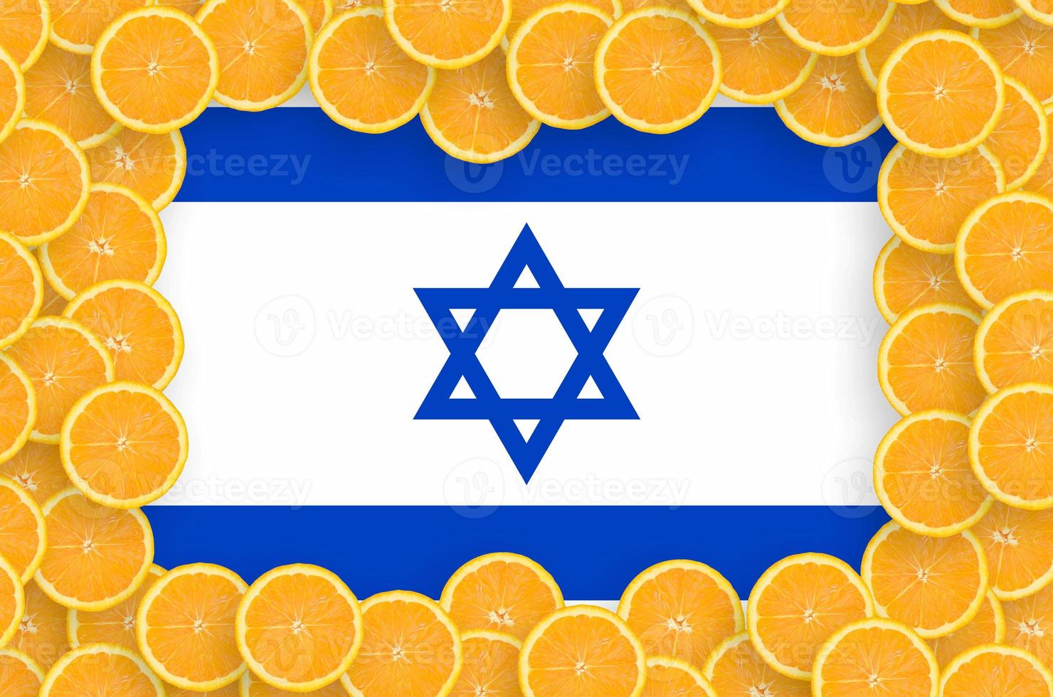 Israel flag in fresh citrus fruit slices frame photo