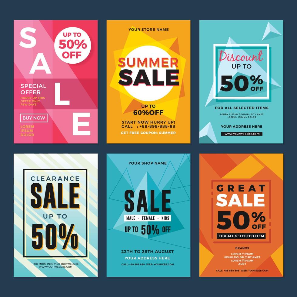 Set of sale and discount flyers vector