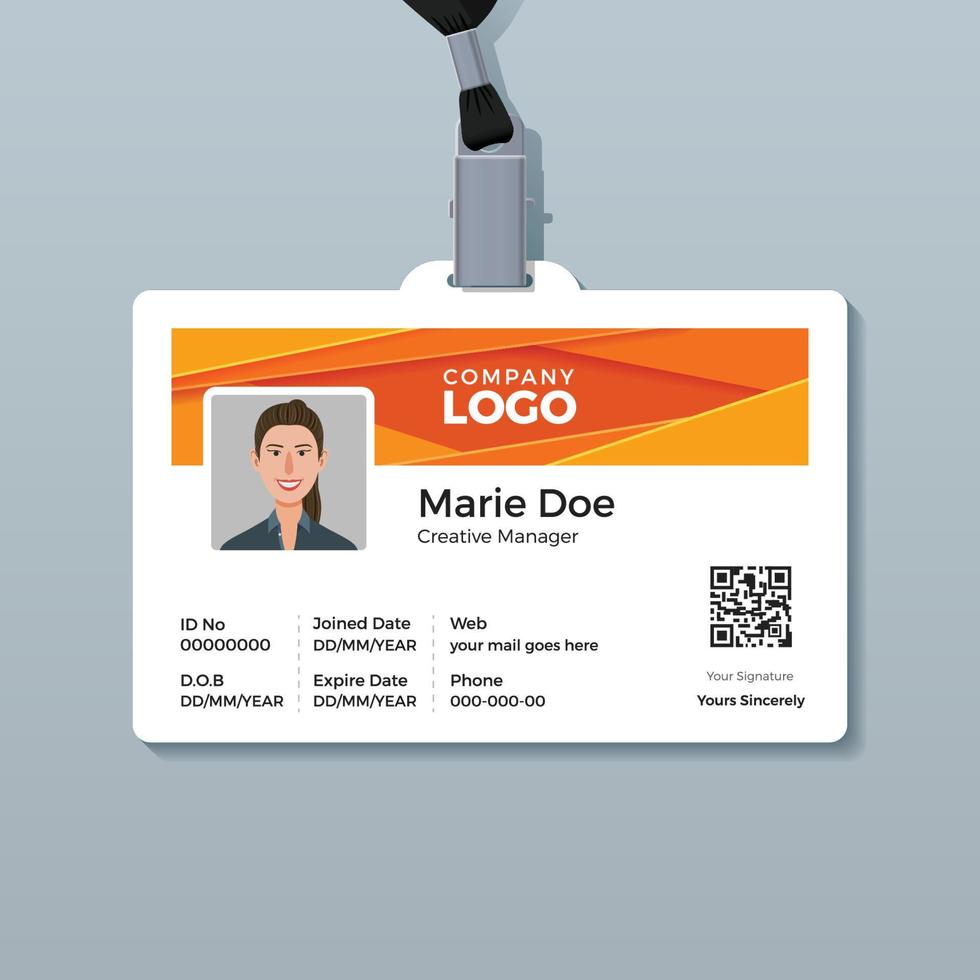 plantilla de tarjeta de identificación corporativa con fondo naranja abstracto moderno vector