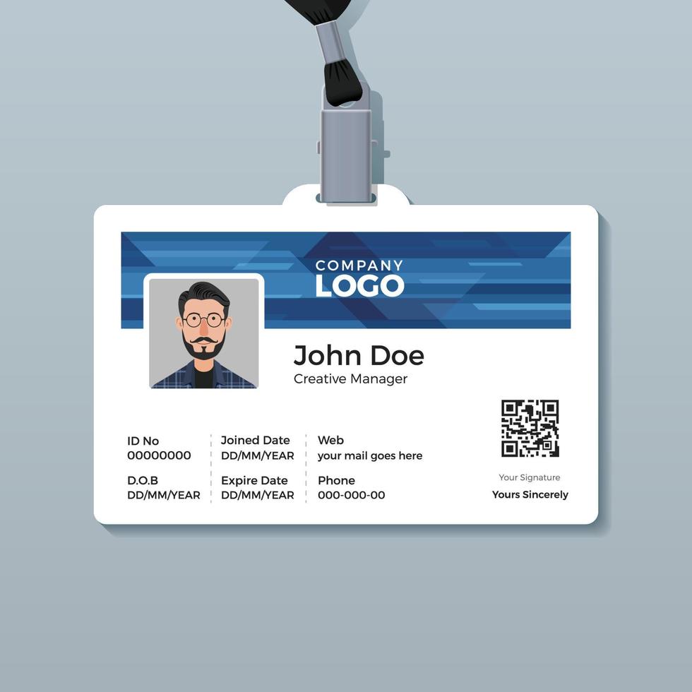 plantilla de tarjeta de identificación corporativa con fondo de tecnología azul abstracto vector