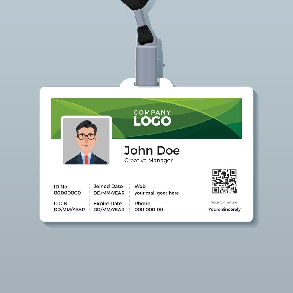 plantilla de tarjeta de identificación corporativa con fondo de curva verde vector