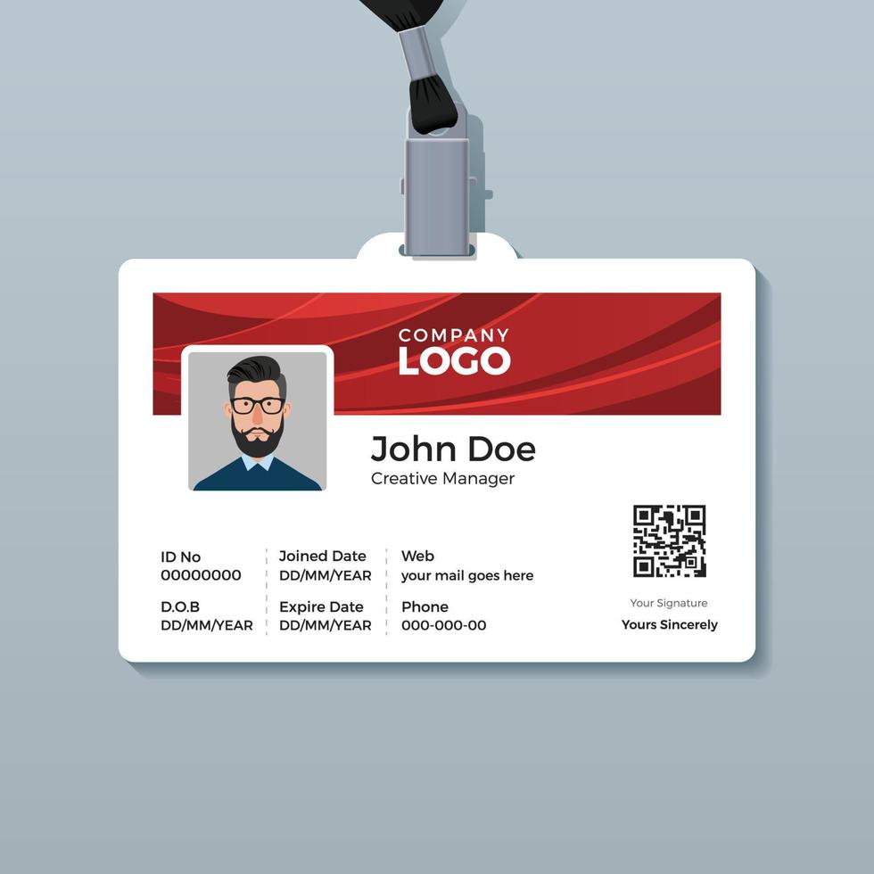 Corporate ID Card Template with Red Curve Background vector