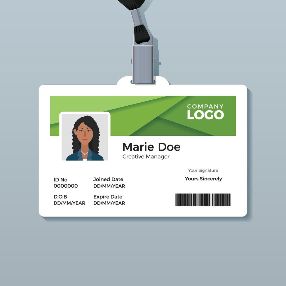 Simple Green ID Card Template vector
