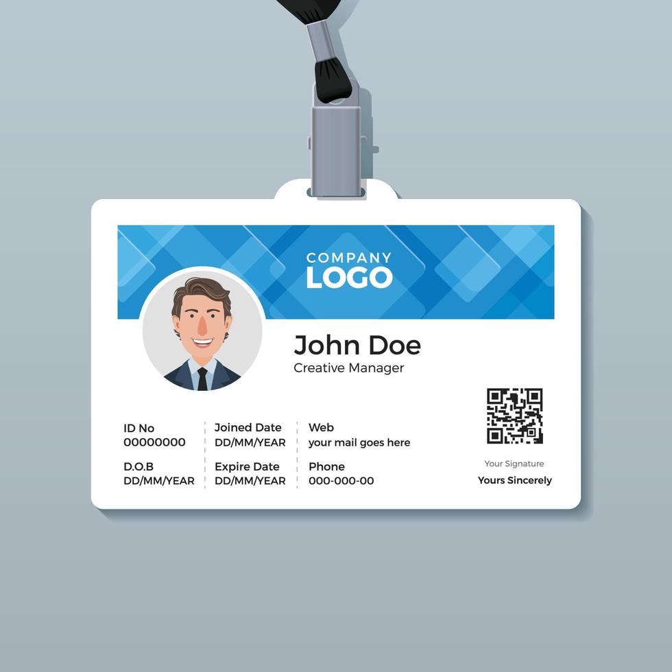 plantilla de tarjeta de identificación de oficina con fondo azul abstracto vector