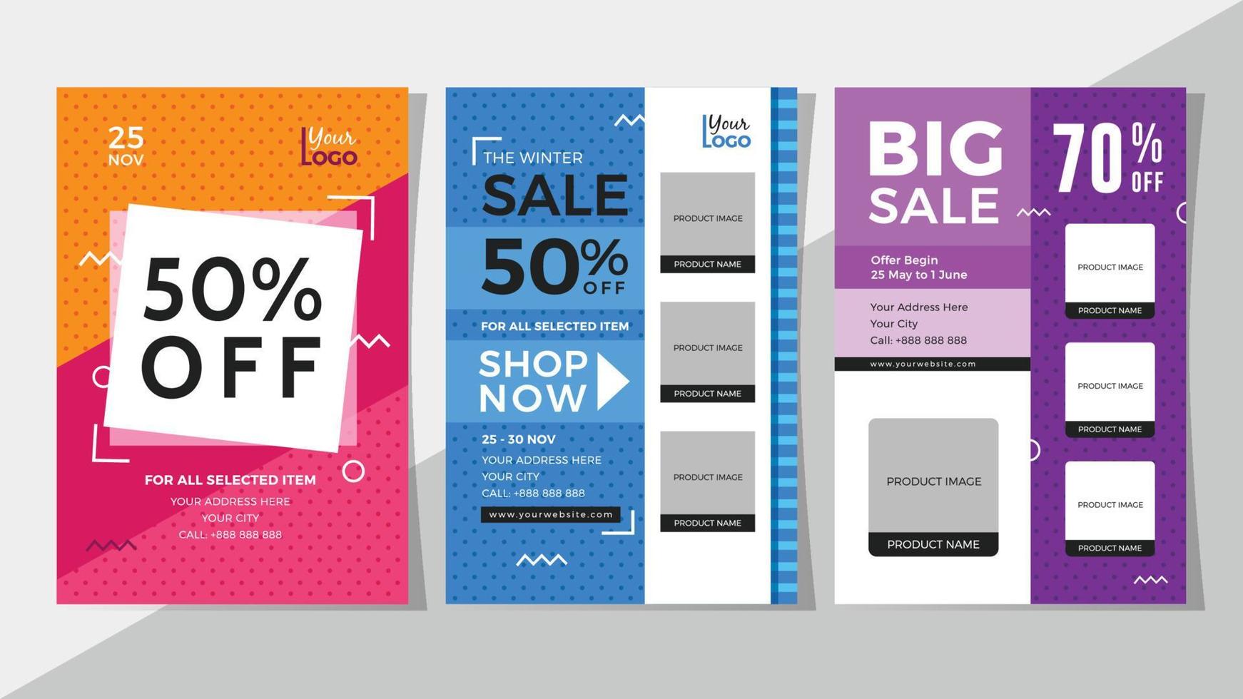 Big sale and discount flyer set vector