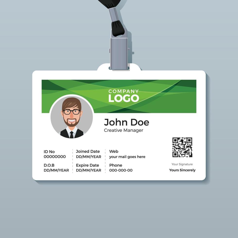 ID Card Design Template with Abstract Green Background vector