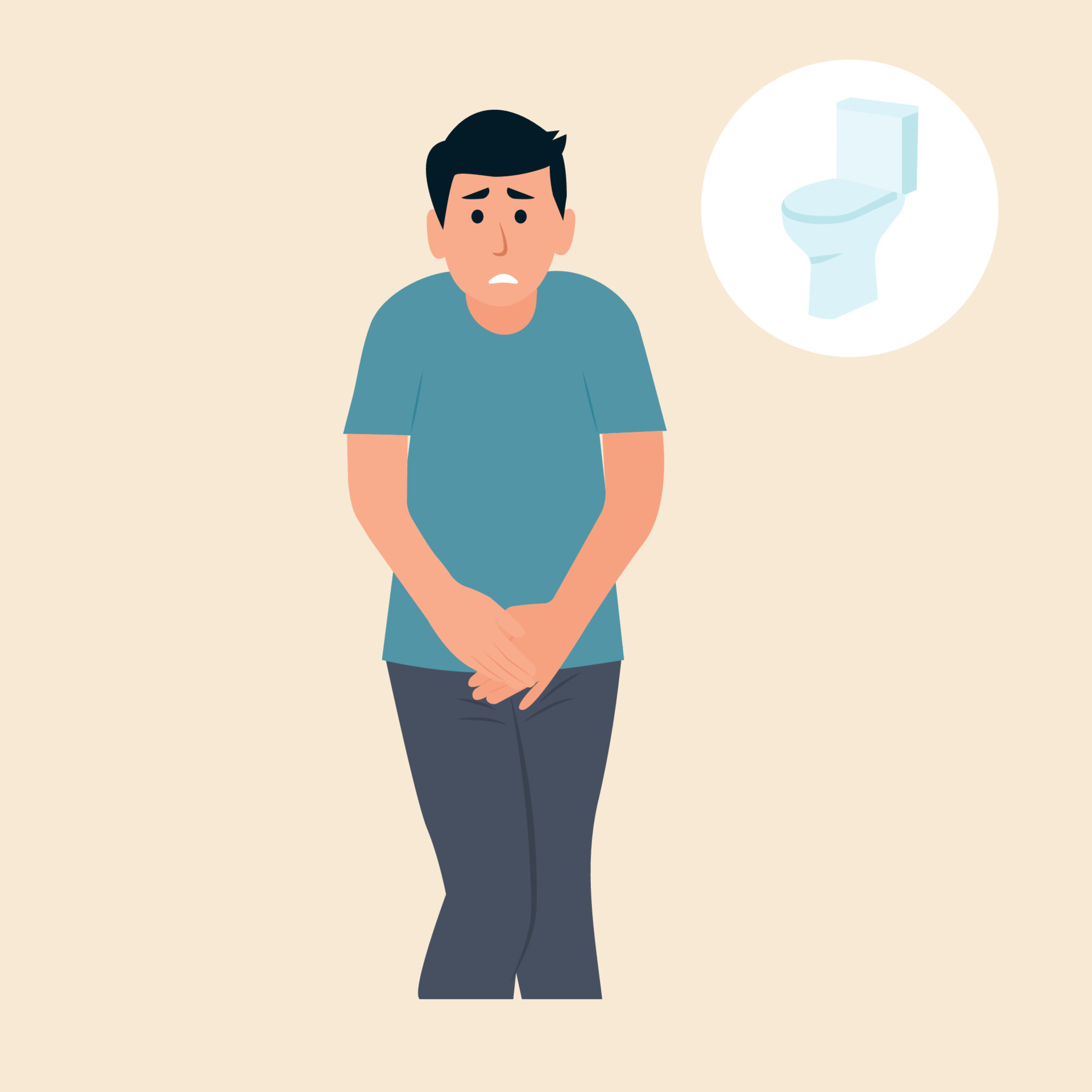 Stressed man standing and want to pee. Anxious guy with a full bladder need  a toilet, desperation and stress. Vector illustration. 13996911 Vector Art  at Vecteezy