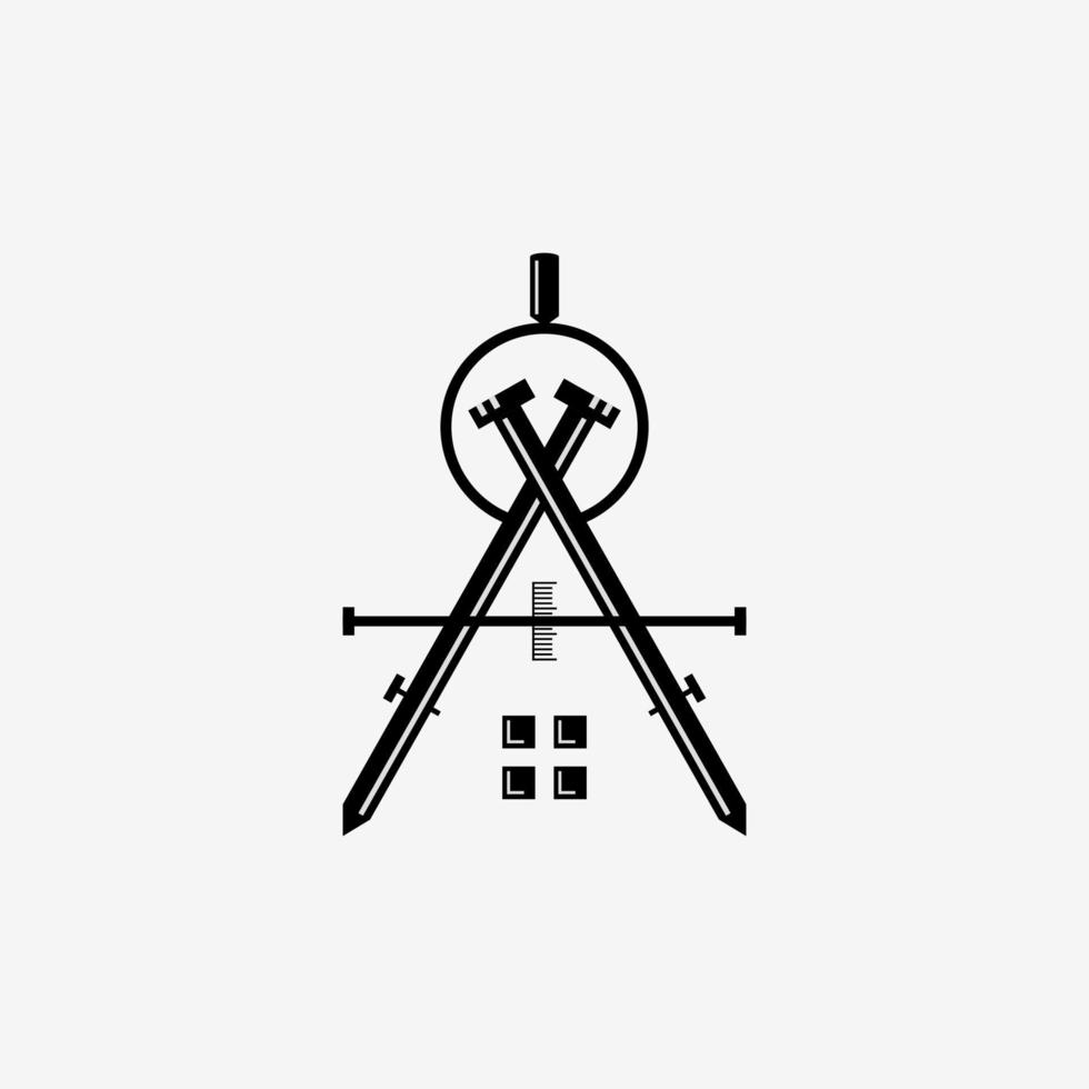 elemento divisor de brújula con ideas de concepto de logotipo de clavo y medida vector