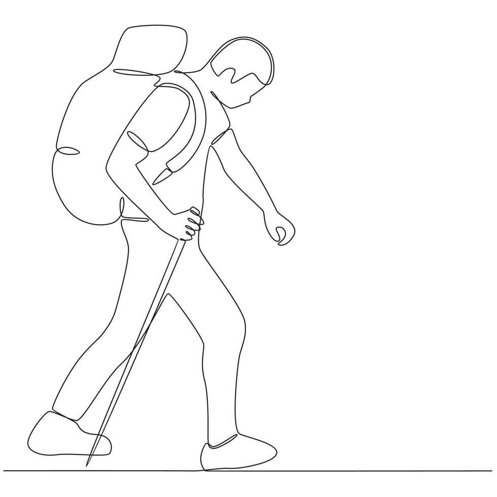 Hiking Continuous Line Drawing Vector Illustration