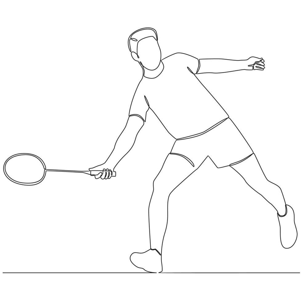 jugador de bádminton dibujo de línea continua arte de línea vectorial vector