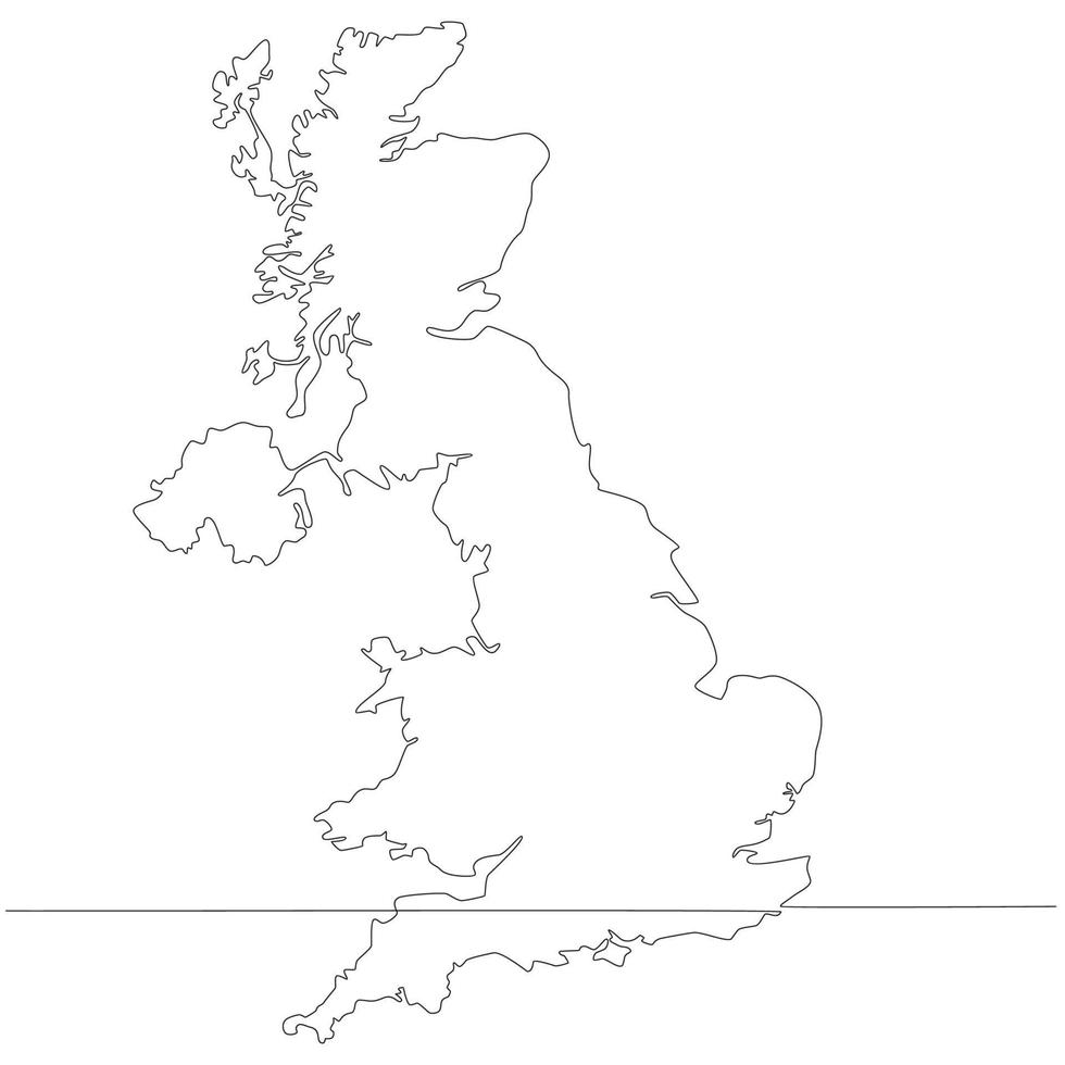 Continuous line drawing of map Great Britain vector line art illustration