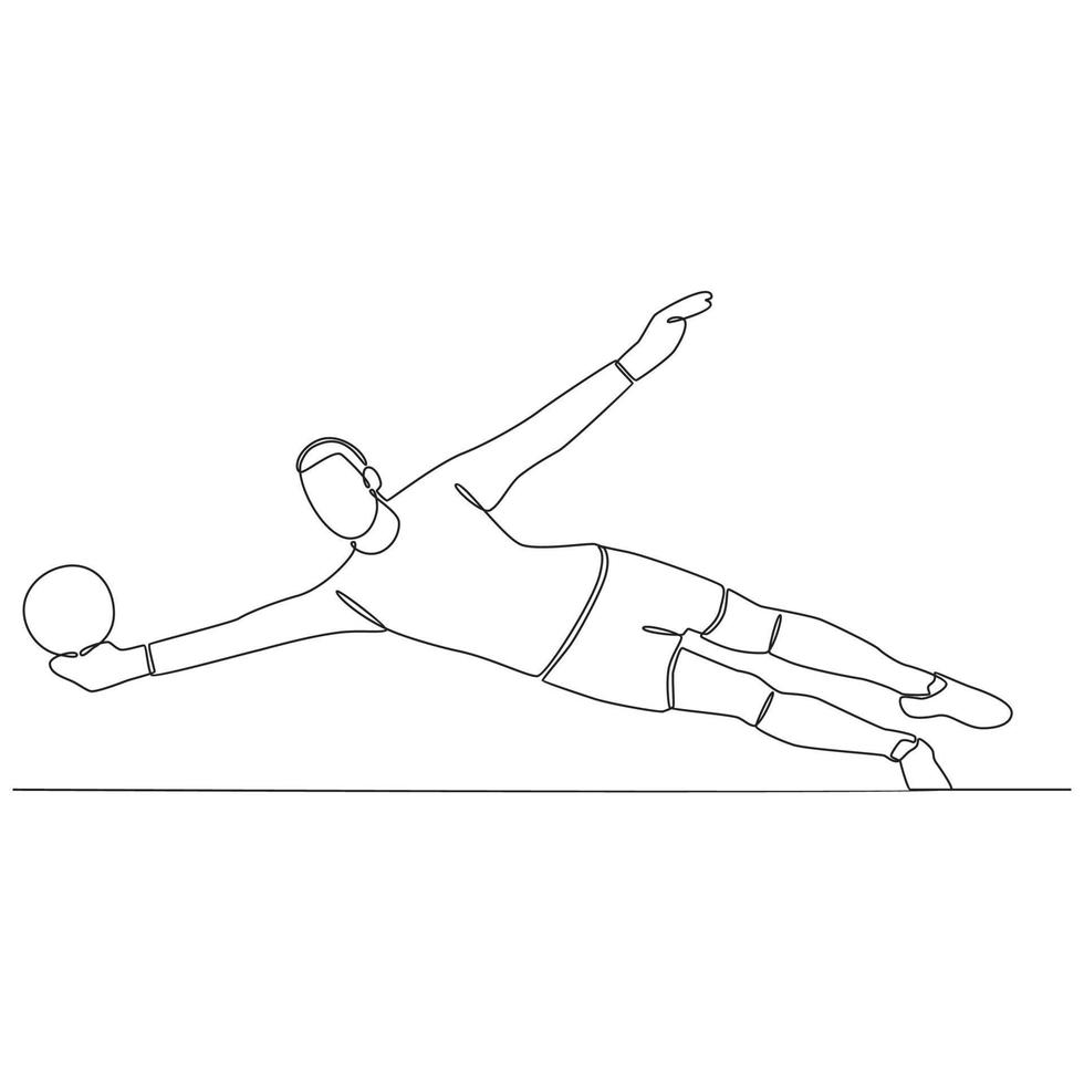 Continuous Line Drawing Football Player Goalkeeper Vector Line Art Illustration