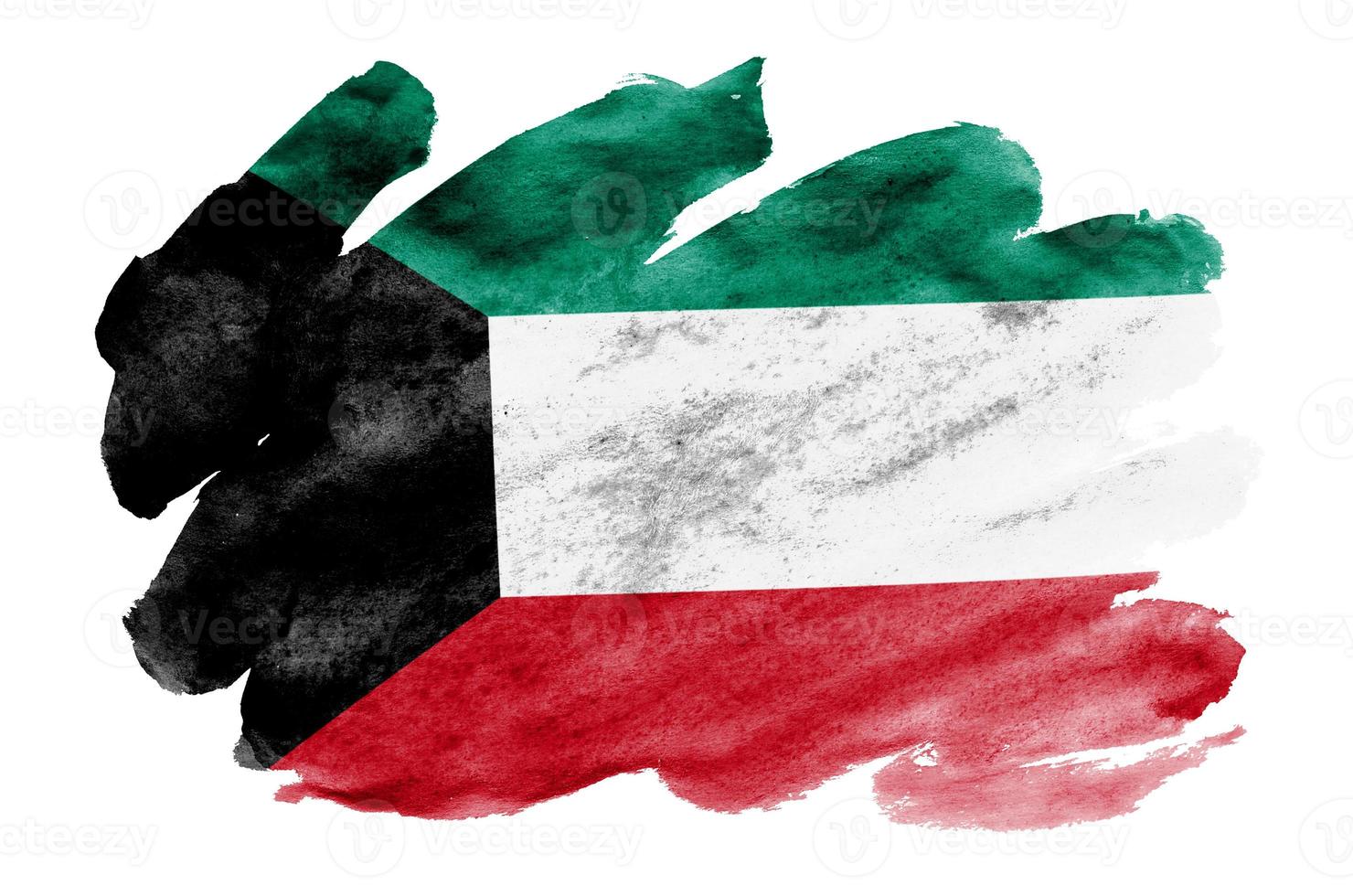 la bandera de kuwait se representa en estilo acuarela líquida aislado sobre fondo blanco foto