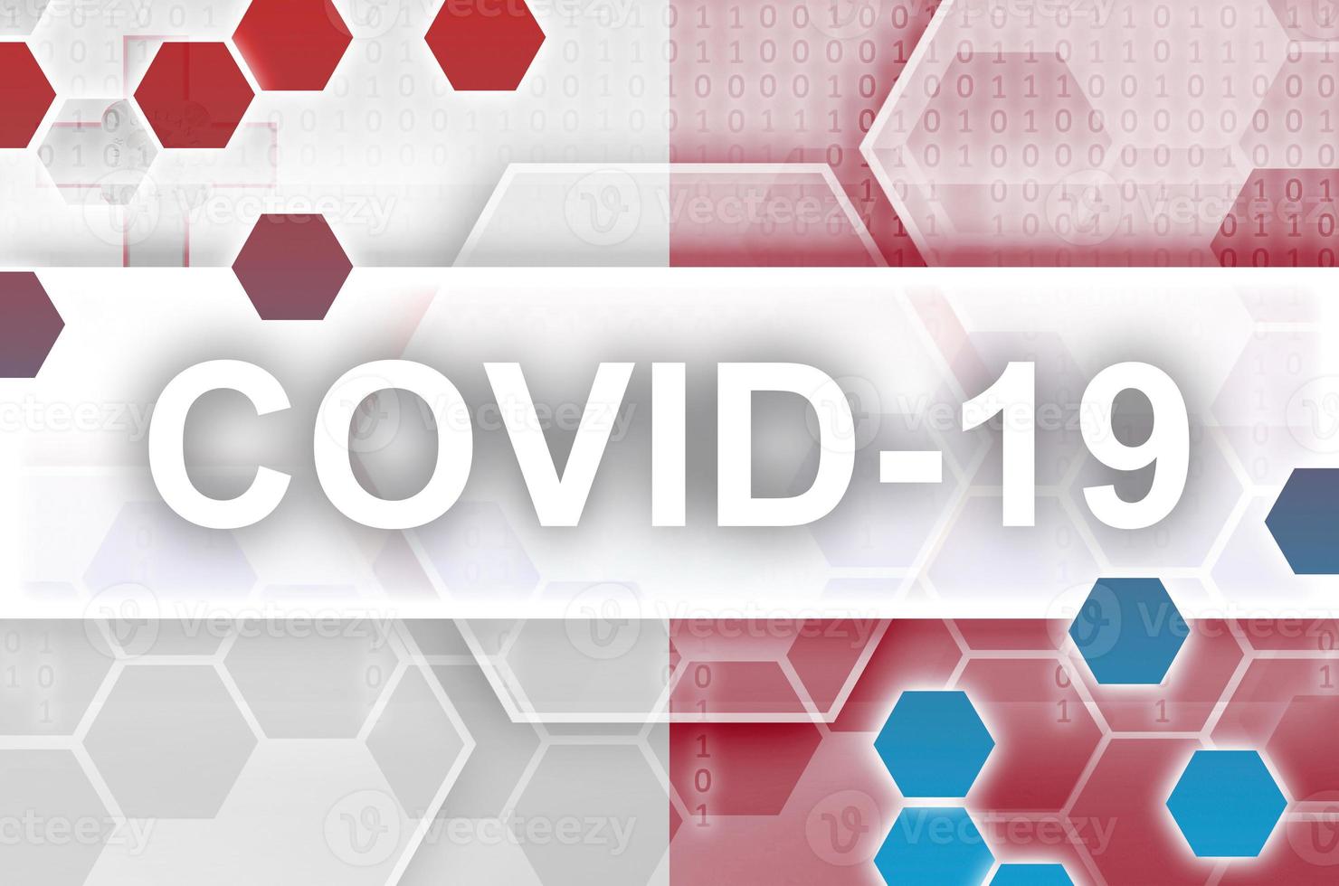 Malta flag and futuristic digital abstract composition with Covid-19 inscription. Coronavirus outbreak concept photo