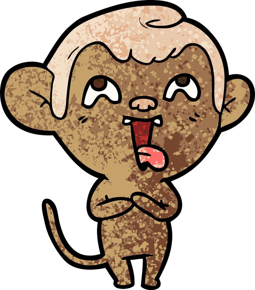 Retro grunge texture cartoon crazy monkey vector