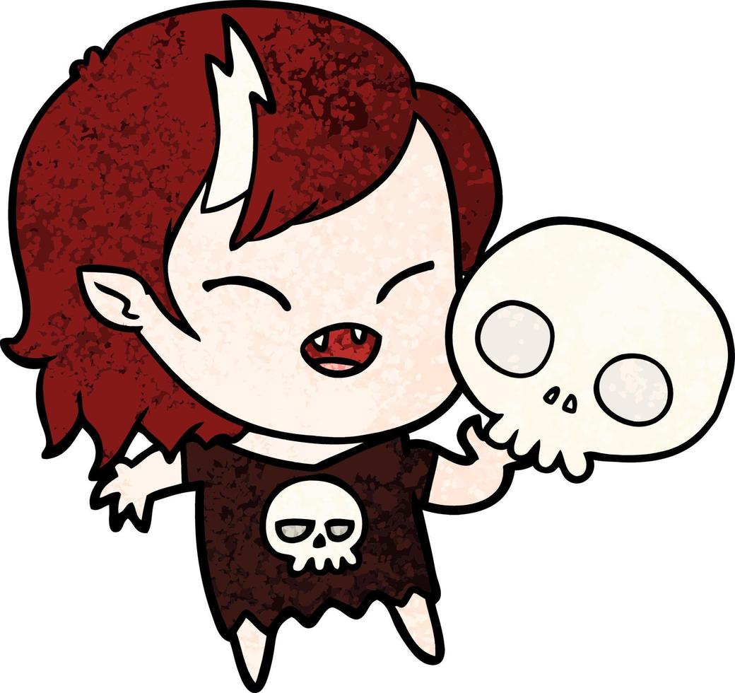 Retro grunge texture cartoon vampire girl vector
