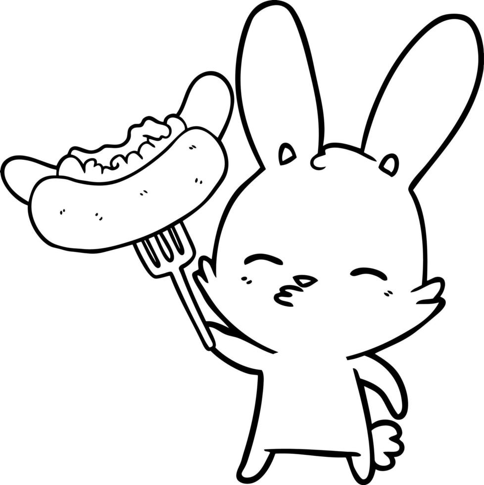 Line drawing cartoon rabbit curious vector
