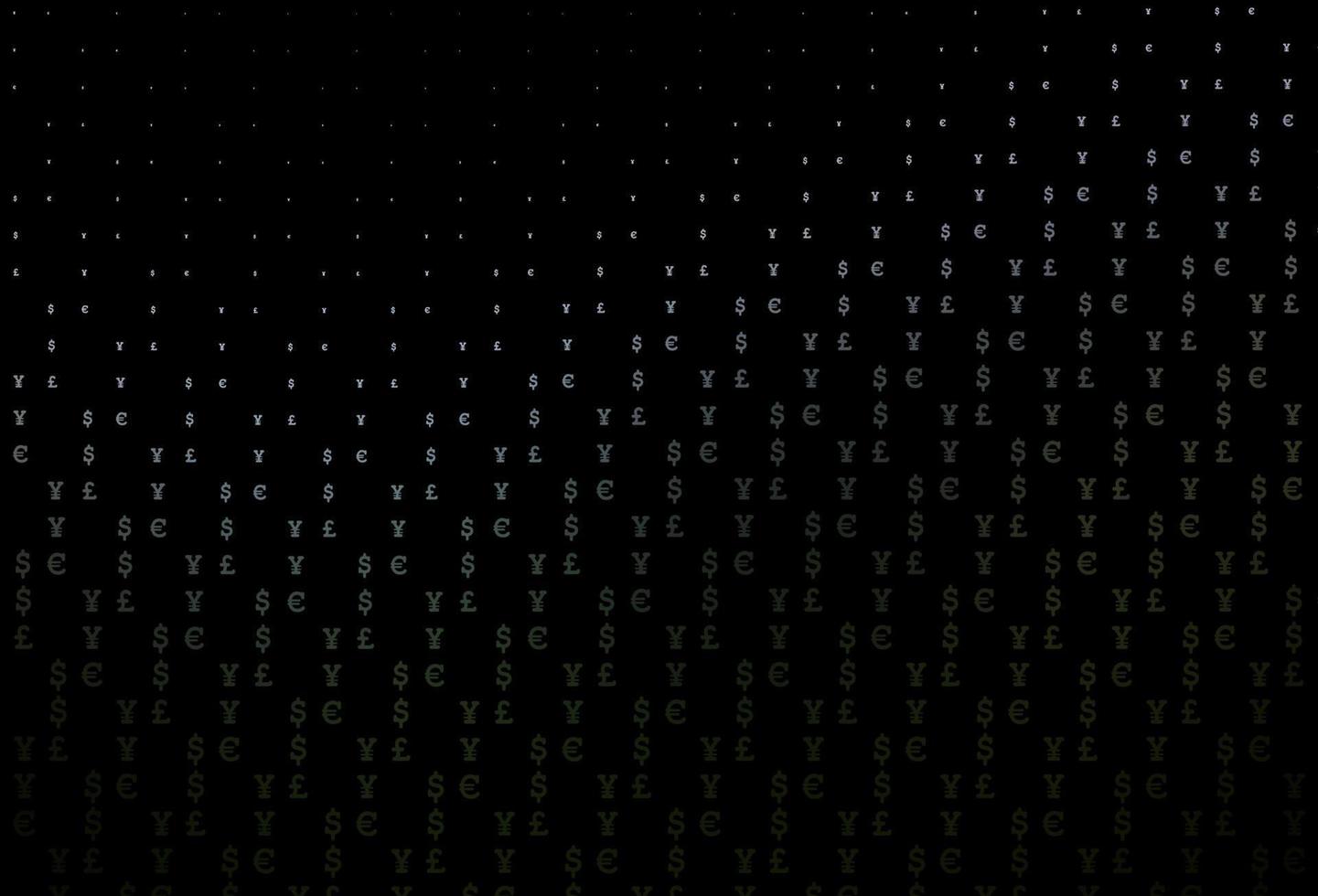 Dark green vector pattern with EUR, USD, GBP, JPY.