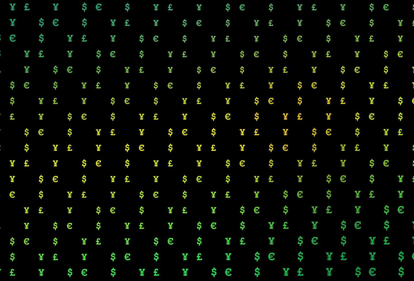 plantilla de vector verde oscuro, amarillo con eur, usd, gbp, jpy.