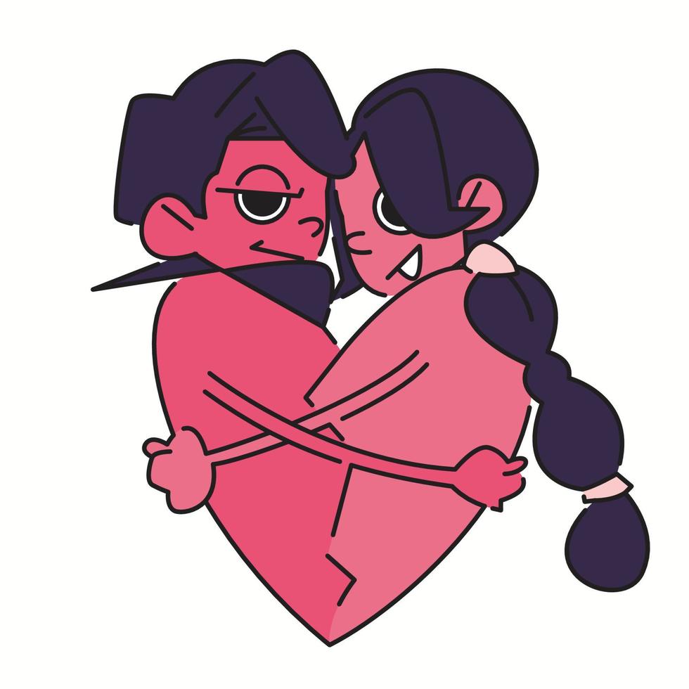 half-hearted men, seducing half-hearted women, valentine characters in flat design vector