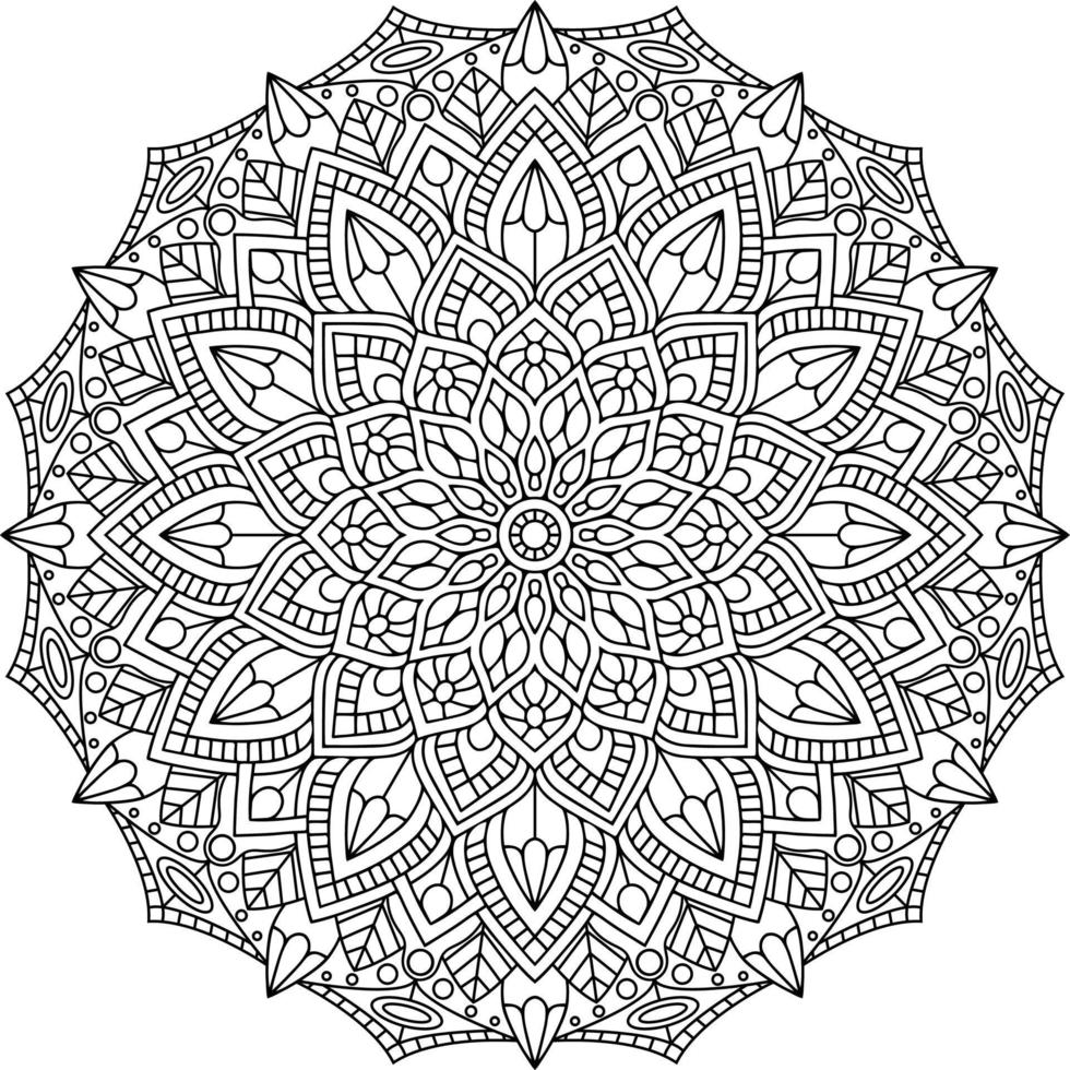 Decorative monochrome ethnic mandala pattern coloring book page for adults vector