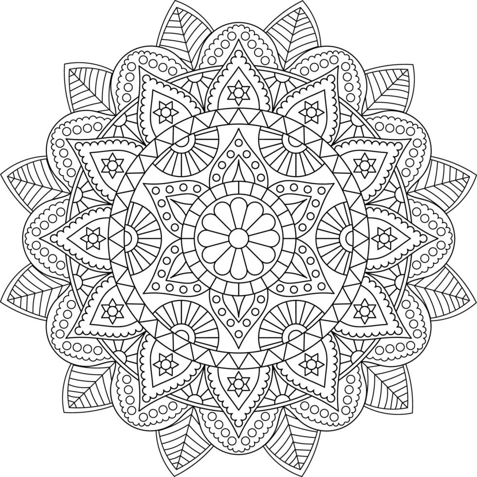 mandala redondo con patrón floral, página para colorear en blanco y negro vector