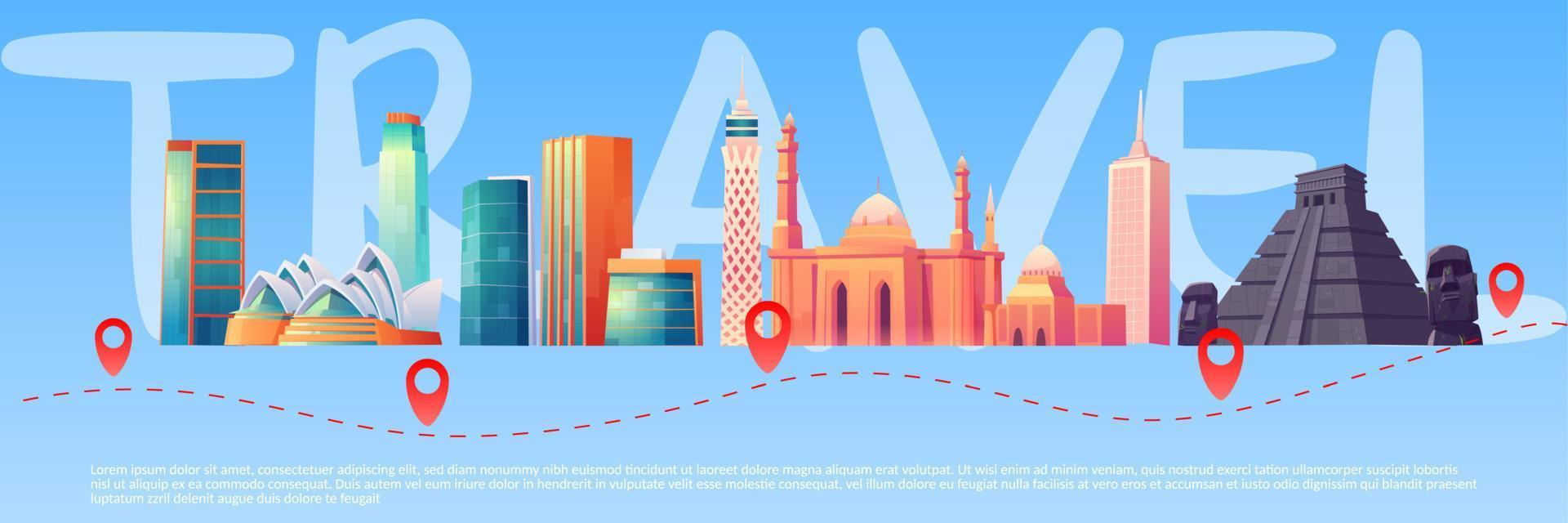 Travel banner with world landmarks on skyline vector