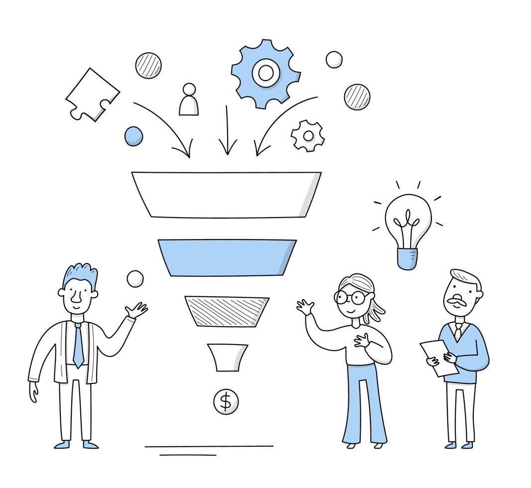 Business funnel concept, people and sales funnel vector