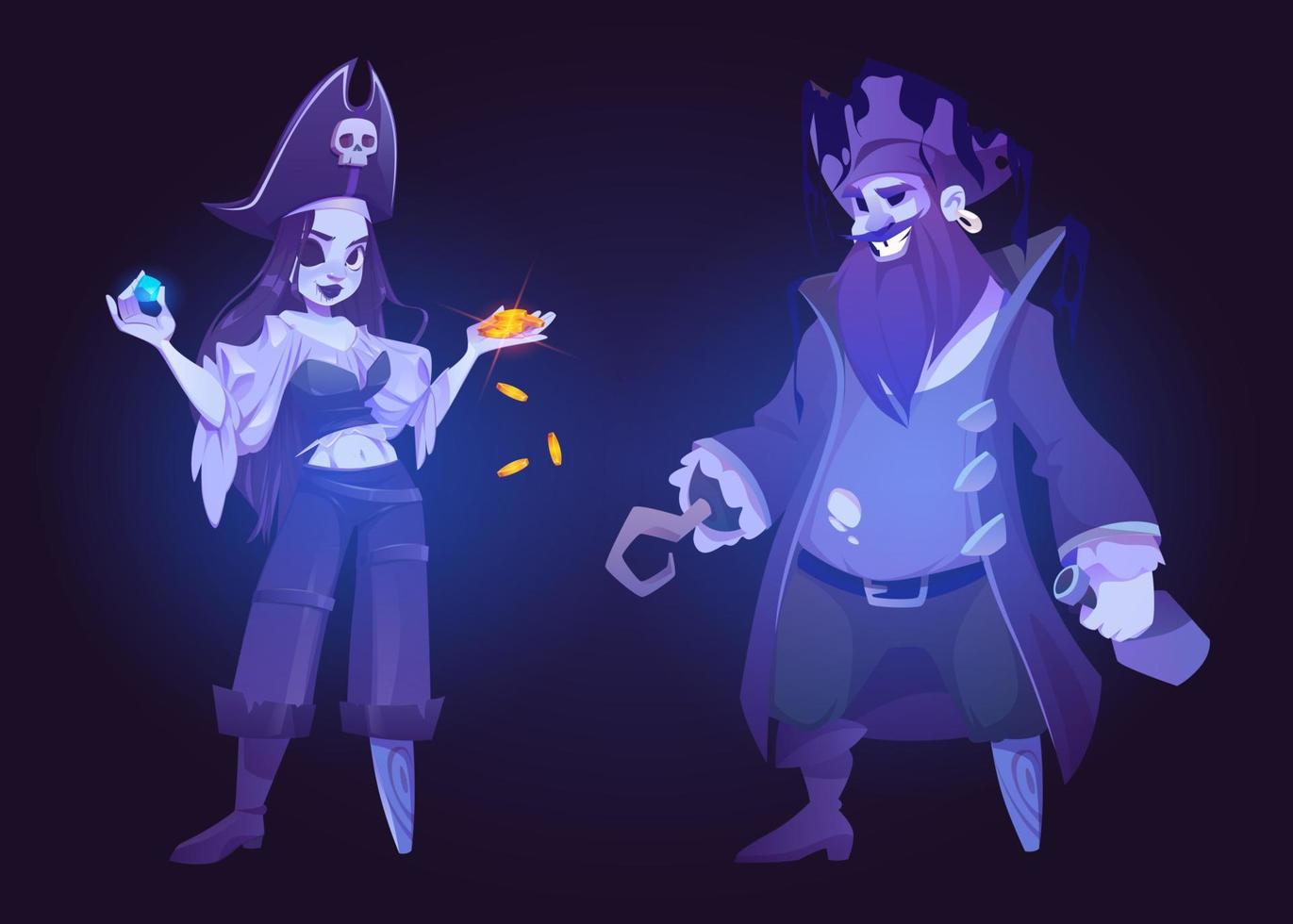 Pirate ghosts, souls of dead girl and man corsairs vector