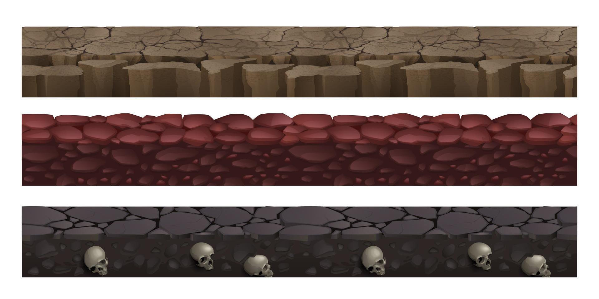 Game grounds with stones, dry cracked soil vector