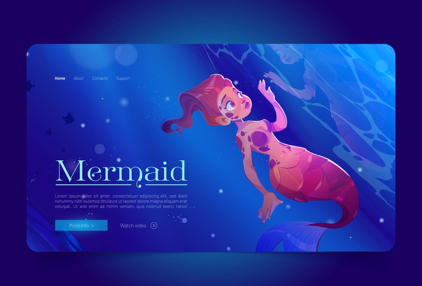 Cute mermaid at sea underwater cartoon landing vector