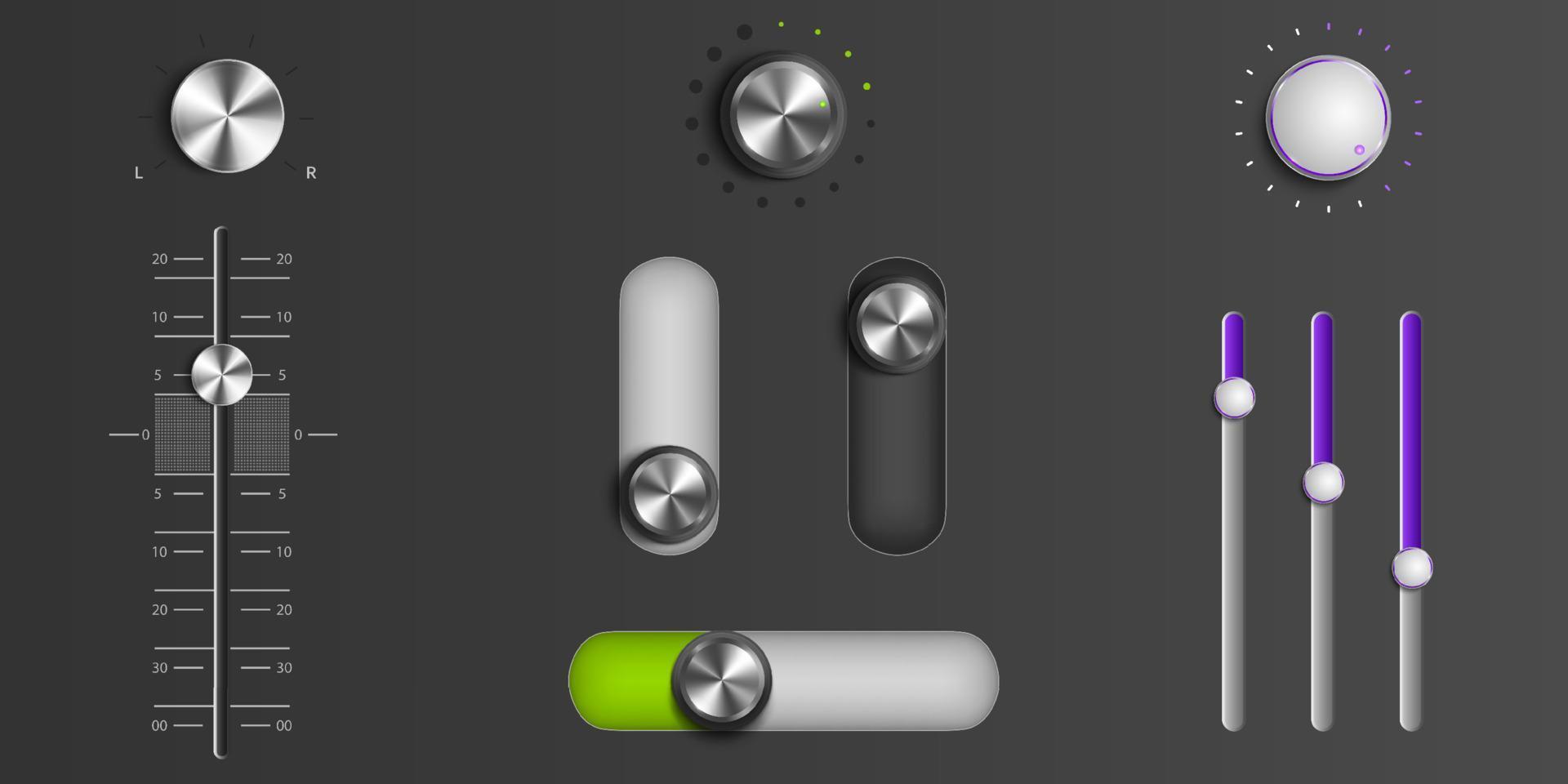 Sound mixer sliders and control knobs vector