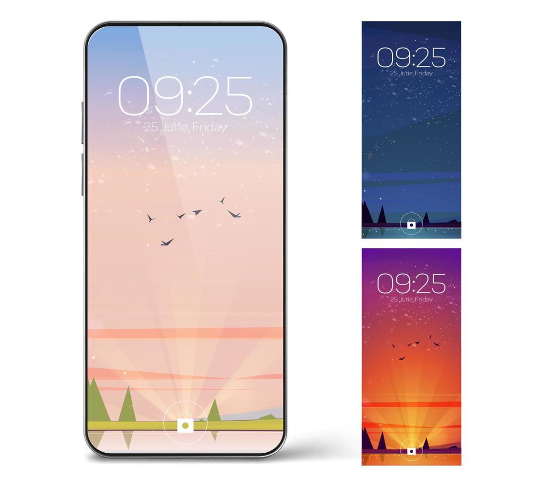 Smartphone lock screen with landscape vector