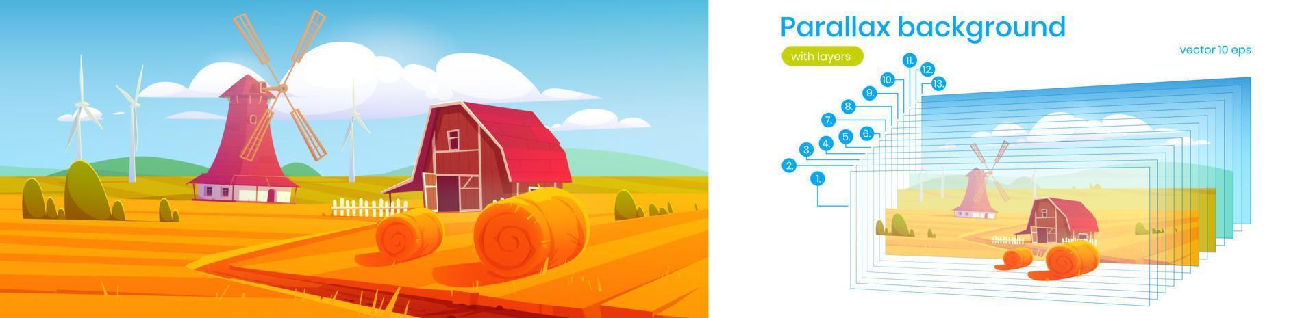 Parallax background, rural landscape, farmland vector