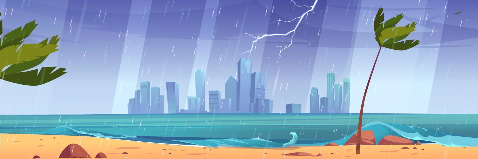 horizonte de la ciudad en tormenta, paisaje moderno de megapolis vector