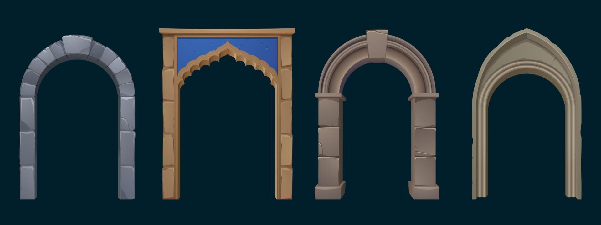 Ancient greek, roman and arabic stone arches vector