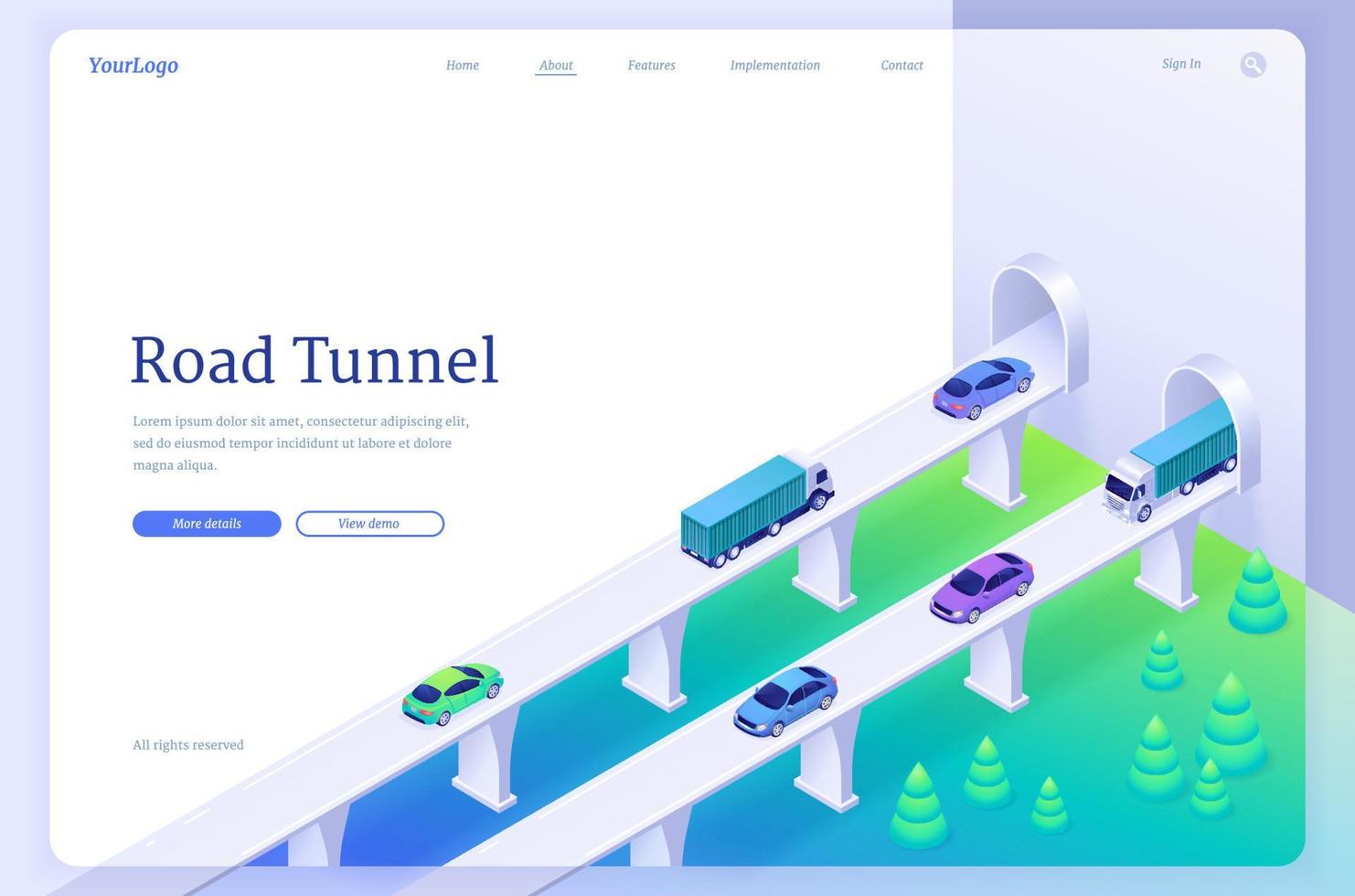 Road tunnel banner with car traffic on highway vector