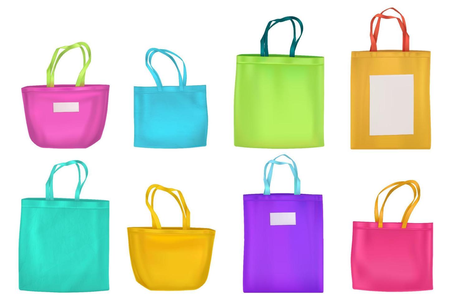 Colored cotton eco bags, fabric tote ecobags vector