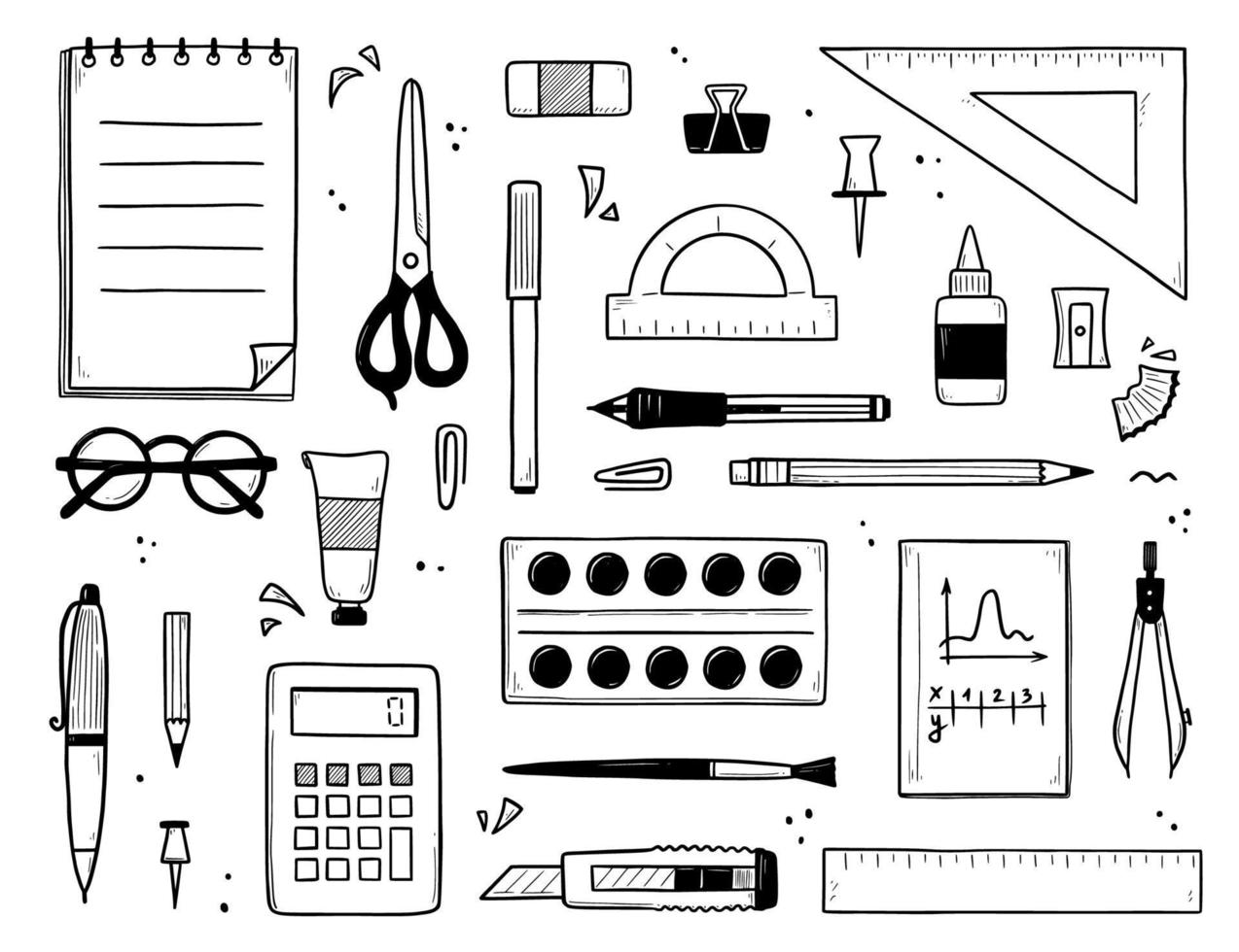 Sketch of school and office stationery vector