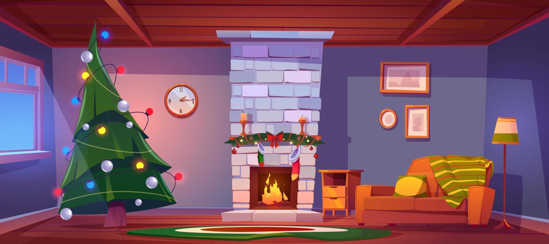 habitación de casa en la noche de navidad, interior vacío, víspera vector