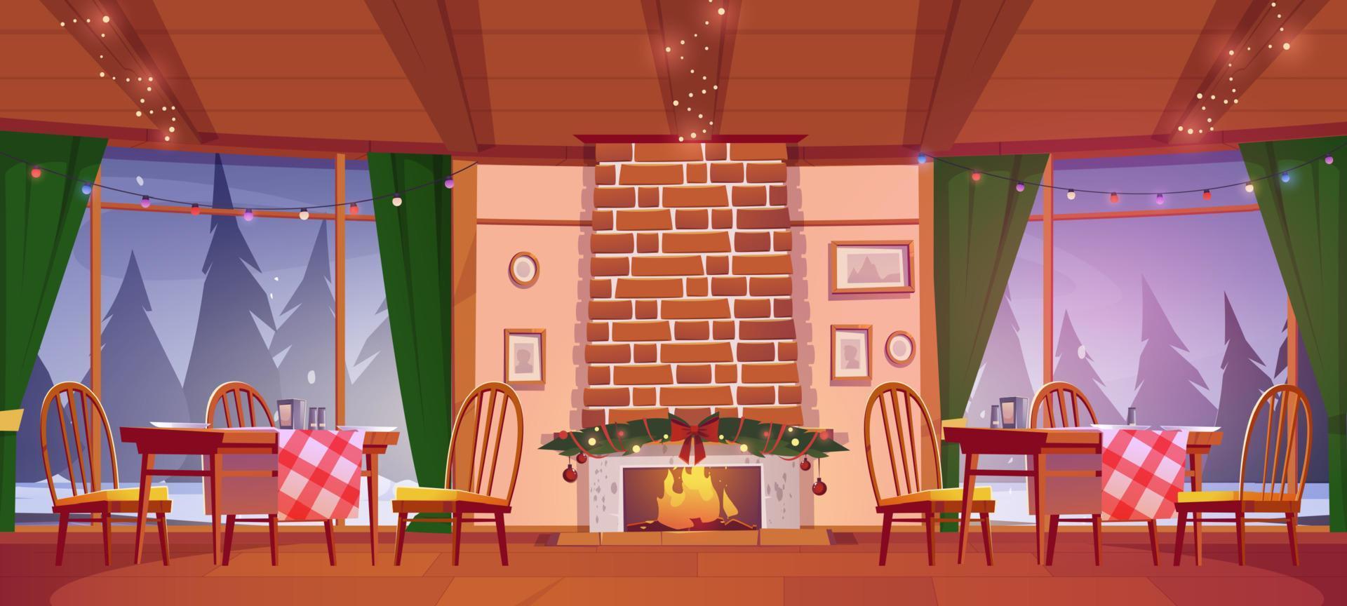 pizzería o acogedora cafetería familiar con decoración navideña vector