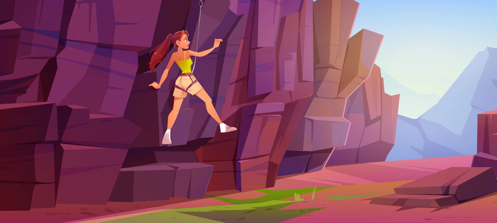 Girl rock climber climbs on mountain vector