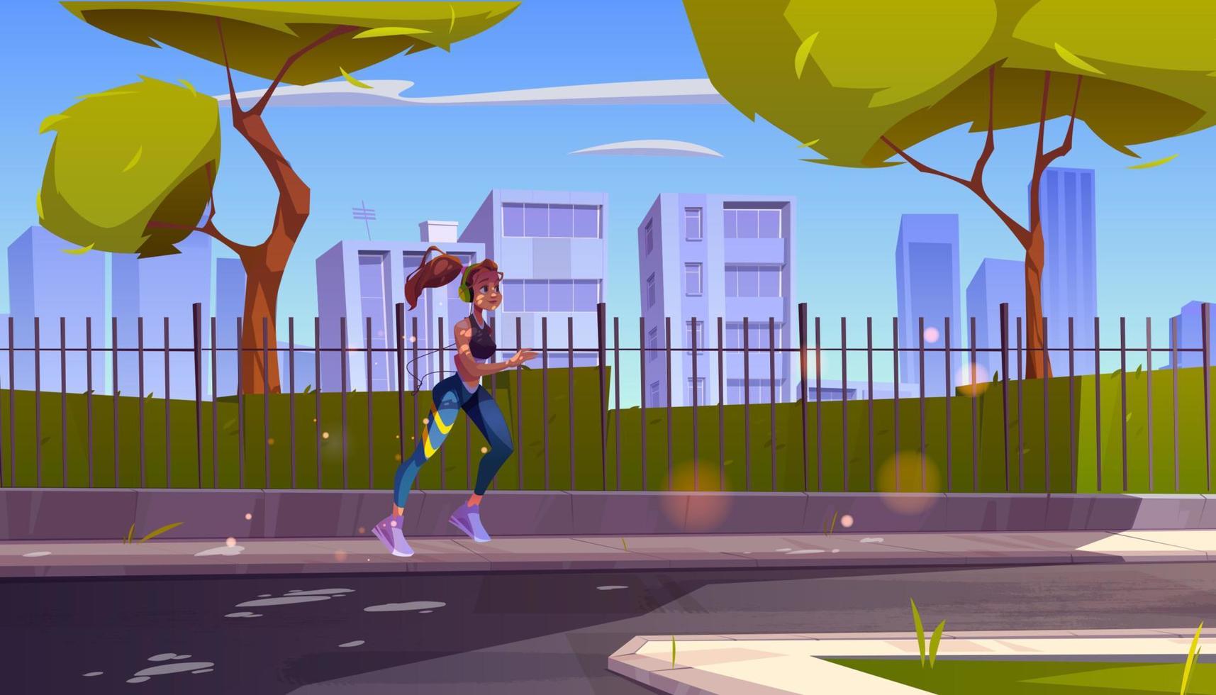 Sportswoman running in summer city park, sport vector